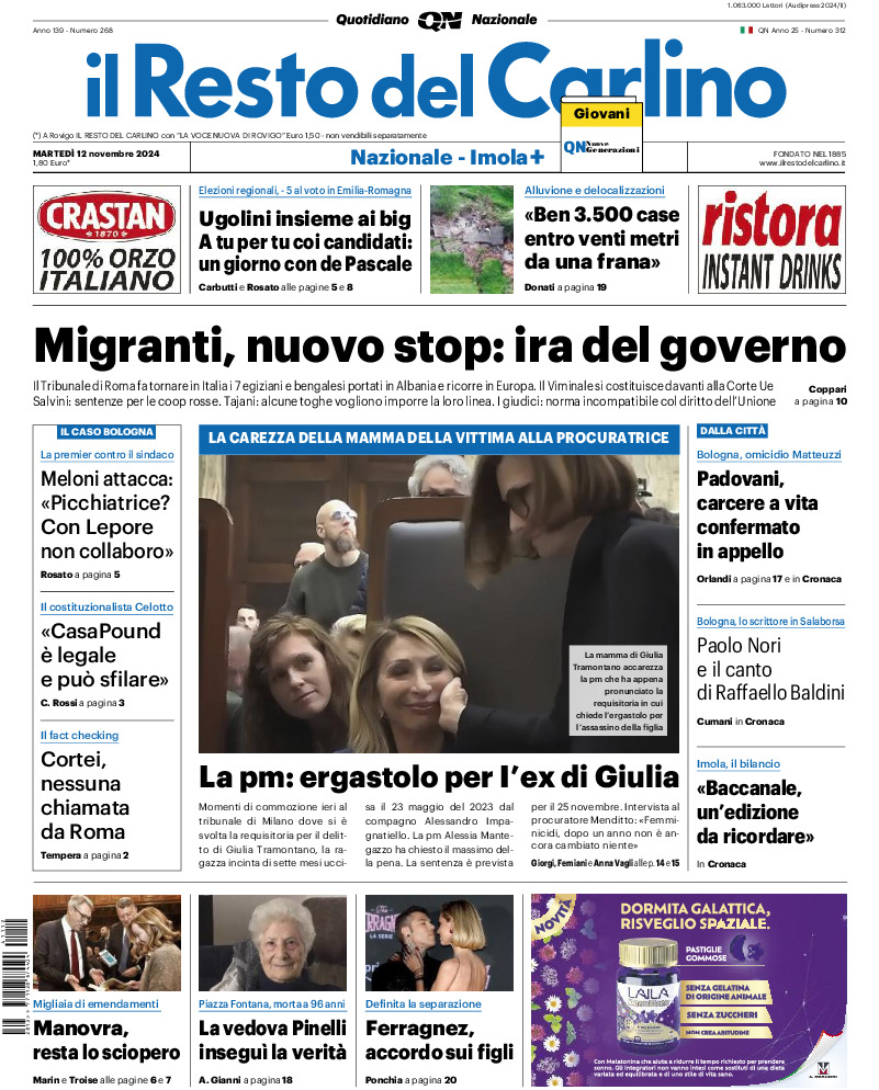 Prima-pagina-il resto del carlino-edizione-di-oggi-20241112